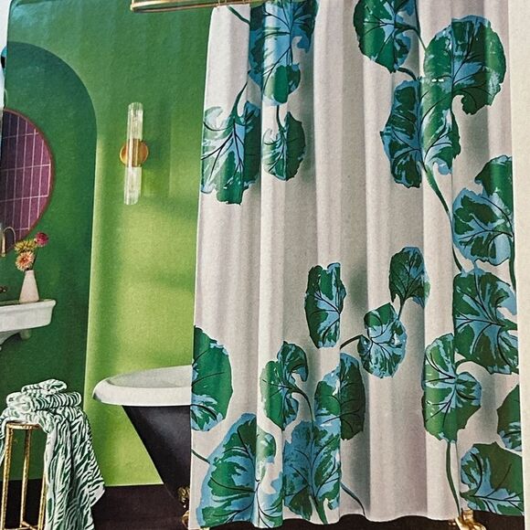 DianeβVon Furstenberg Tropical Green and White Shower Curtain - Picture 4 of 17